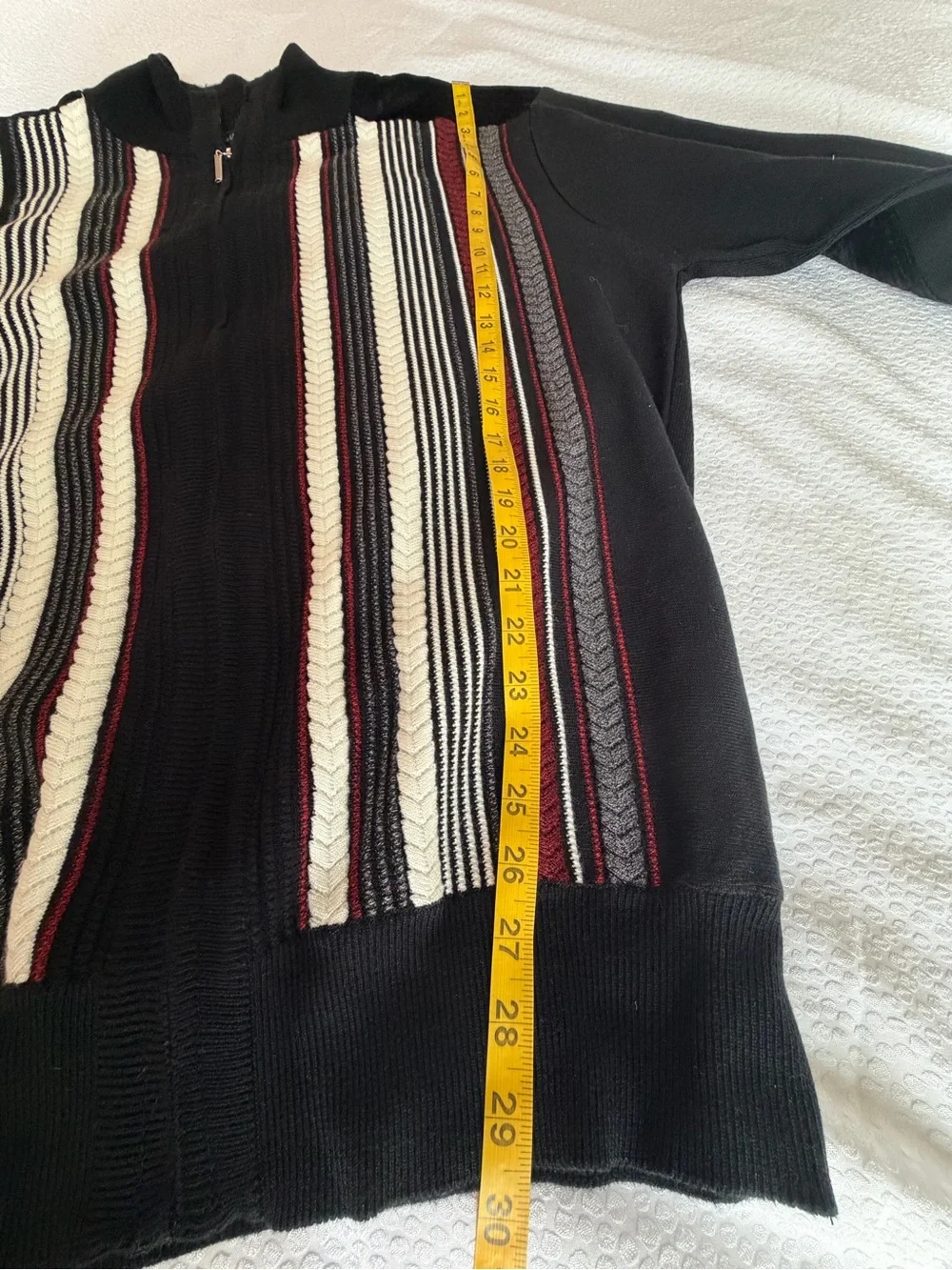 Michael Irvin 88 Men's Zip-Up Sweater- Black with Burgundy & White Stripes